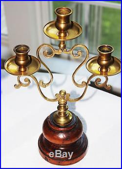 Elegant Solid Brass Wooden Candelabrum Candle Holders Italy On Sale