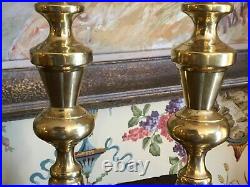English Antique Brass Candleholders Pair Early 1900s 10 in