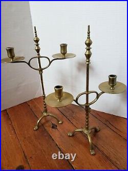 English Brass Adjustable Double Arm Candlestick Holders (Antique)