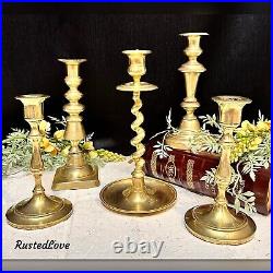 English Brass Candlesticks Vintage Taper Candle Holders Pair Rostand Set 5