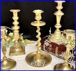 English Brass Candlesticks Vintage Taper Candle Holders Pair Rostand Set 5