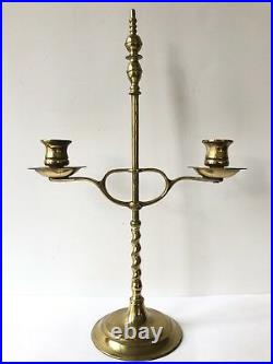 English Brass Double Arm Adjustable Candlestick Library Candle Stand Holder
