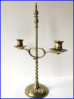 English Brass Double Arm Adjustable Candlestick Library Candle Stand Holder