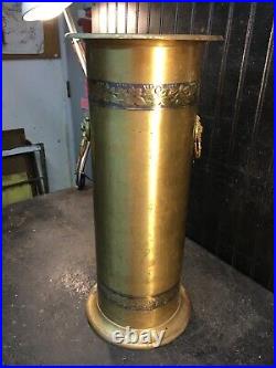 English Brass Lion Head Umbrella Stand or Cane Holder 21in 1920s Art Deco