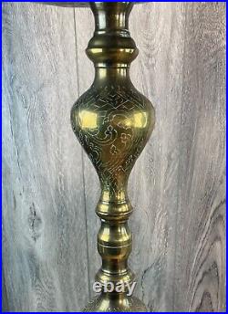 Etched Pair Brass Floor Candlesticks Altar Prayer Candle Holders 39 Inch Tall