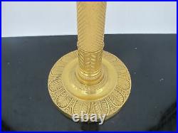 Exquisite Antique GILT Brass NEOCLASSICAL 11 1/2 Tall Candlestick Pair