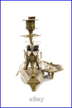Exquisite Double Griffin brass Candleholders withCrystal inkwell Exquisite