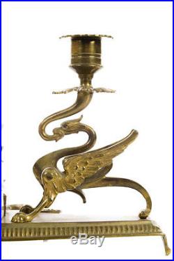 Exquisite Double Griffin brass Candleholders withCrystal inkwell Exquisite