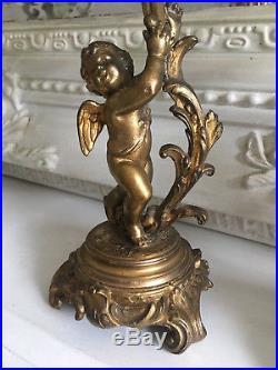 Exquisite Pair Of French Antique Ornate Gilt Brass Cherub Candle Holders