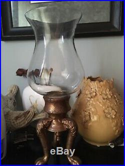 Extra Large Antique Brass Crystal Hurricane Pillar Candle Holder 19H
