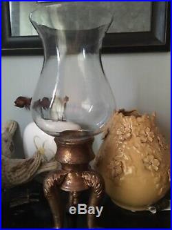 Extra Large Antique Brass Crystal Hurricane Pillar Candle Holder 19H