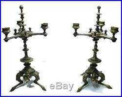 Extremely Rare antique pair of bronze candles holdler candle stick faun legs 14
