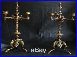 Extremely Rare antique pair of bronze candles holdler candle stick faun legs 14