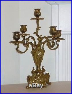 FABULOUS Pair Of ORNATE 5 Arm FRENCH BAROQUE Brass CANDELABRAS