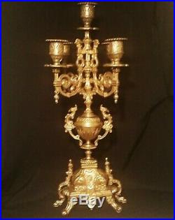 FRENCH CHICKEN! Vtg brass candelabra lion crown snake dragon art sculpture