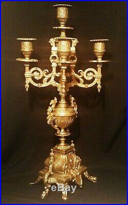 FRENCH CHICKEN! Vtg brass candelabra lion crown snake dragon art sculpture