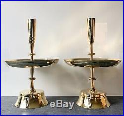 Fab Pair Rare Tall 1950s Brass Tommi Parzinger Candle Holders Modern Deco Mint