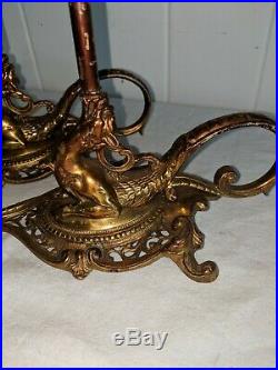 Fabulous Antique Pair Ornate Brass Bronze Candlestick Holders Dragon Griffin