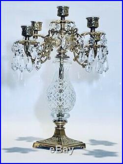 Fabulous Vintage 14Inches Imperial French Brass and Crystal Candelabra 5 Candles