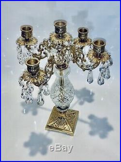 Fabulous Vintage 14Inches Imperial French Brass and Crystal Candelabra 5 Candles