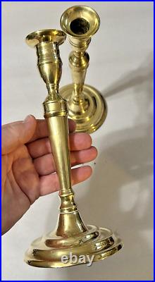 Fantastic Antique Round Brass Period 19th C. Push-up Candlesticks, 9.25