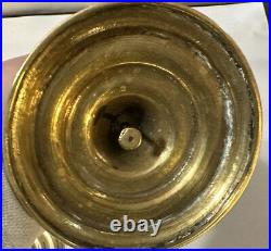 Fantastic Antique Round Brass Period 19th C. Push-up Candlesticks, 9.25