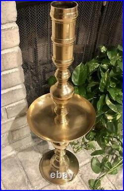 Floor Solid Brass Candle Holder Etched Alter Church Alter Pillar Pan 29.5 2