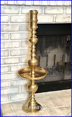 Floor Solid Brass Candle Holder Etched Alter Church Alter Pillar with Pan 36 XL