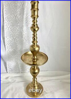 Floor Solid Brass Candle Holder Etched Alter Church Alter Pillar with Pan 36 XL
