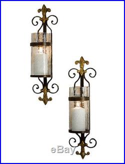 Fontainebleu Fleur De Lis Wall Sconce Pair Pillar Candle Holders