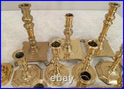 Fourteen Shiny Patina Brass Candlesticks 2.5 to 10- Perfect for Weddings