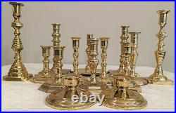 Fourteen Shiny Patina Brass Candlesticks 2.5 to 10- Perfect for Weddings