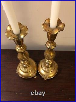 Fraget N Plaque Sabbath Candlesticks 19th Century Judaica a Pair #4222 15in