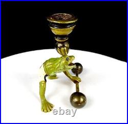Franz Bergman Cold Painted Brass Weight Lifting Frog 4 3/4 Candle Holder