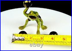 Franz Bergman Style Cold Painted Brass Weight Lifting Frog 4 3/4 Candle Holder
