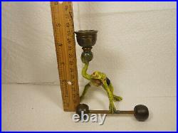 Franz Bergman Style Cold Painted Brass Weight Lifting Frog Candle Holder