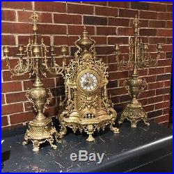 Franz Hermle Imperial Bronze Brass Clock & Candle holders