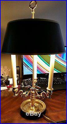 French Bouillotte Lamp Tole Shade 3 Swan Candleholder Base Chapman 1972