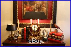 French Bouillotte Style Brass Swans Candle Holders Figural Lamp Black Tole Shade