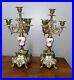 French Brass & Porcelain Candelabra Candle Holder Hand Painted-Set/Pair