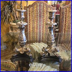 French Charles X Gilt Silver Ornate Candle Holders (2) by Castilian Imports 6008