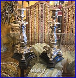 French Charles X Gilt Silver Ornate Candle Holders (2) by Castilian Imports 6008