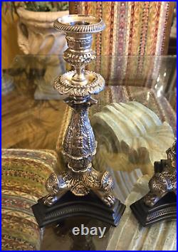 French Charles X Gilt Silver Ornate Candle Holders (2) by Castilian Imports 6008