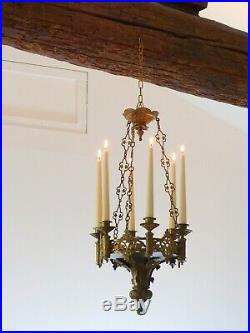 French Church Bronze & Brass Chandelier candle holders Religious neo gothic 19TH