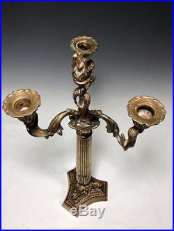 French Decorative Pair Antique Brass 3 Arms Candlestick Candle Holder Candelabra