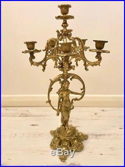 French Heavy Brass Candelabra Candle Holder