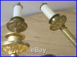 French Pair Antique Bronze & Brass Altar Candlesticks