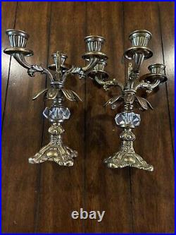 French Provincial Candalabras Candle Holders a Pair 2 Brass