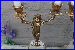 French vintage pair brass putti cherub candlestick candle holder figurine