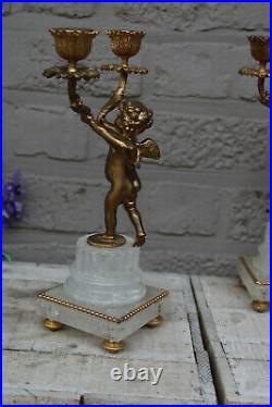 French vintage pair brass putti cherub candlestick candle holder figurine